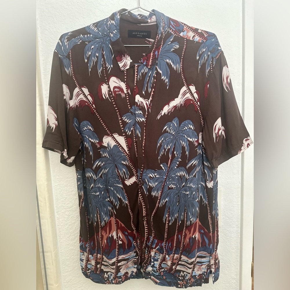 All Saints Nalu SS Blue and Brown Casual Button Down Shirt